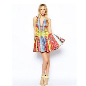 ASOS Yellow and Pink Fit and Flare Mini Dress